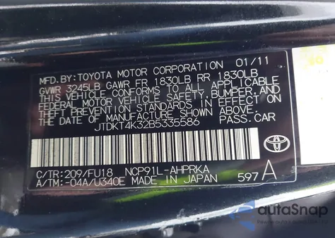 2011 Toyota Yaris z USA, uszkodzony, nr VIN JTDKT4K32B5335586